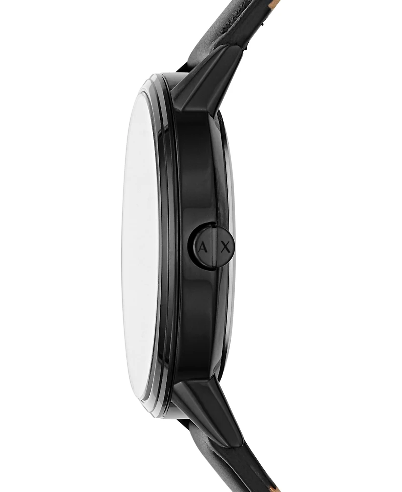 Men's Black Leather Strap Watch 42mm
