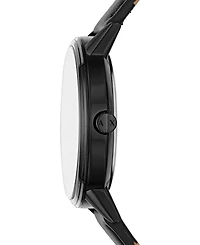 Men's Black Leather Strap Watch 42mm