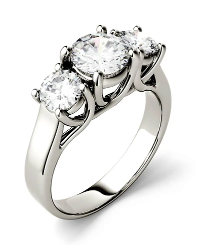Moissanite Three Stone Ring 2 ct. t.w. Diamond Equivalent 14k White Gold or Yellow
