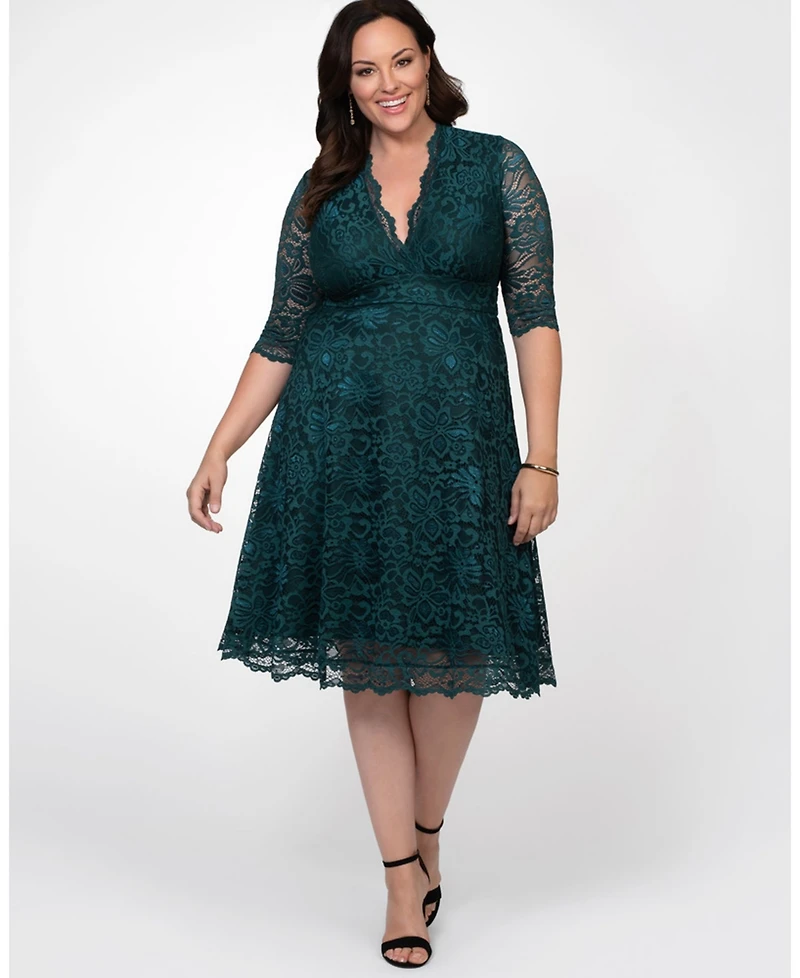 Kiyonna Plus Mademoiselle Lace Cocktail Dress with Sleeves