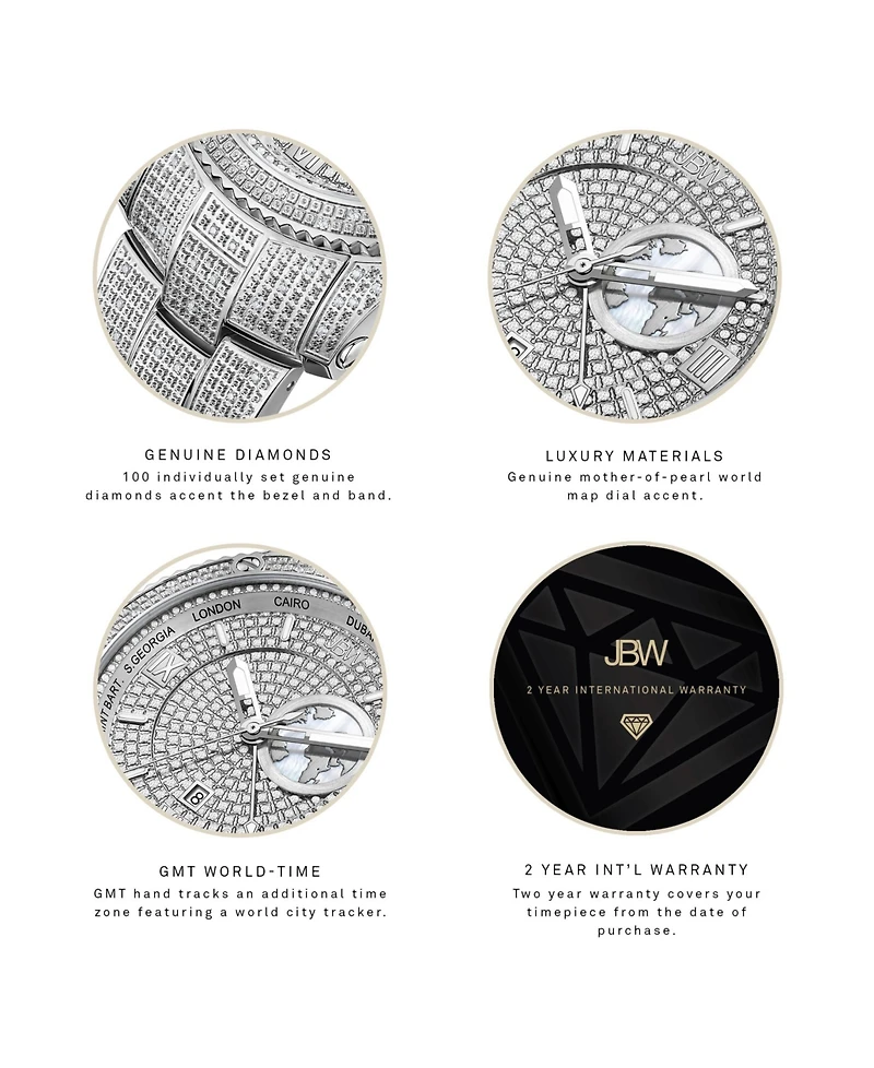 Jbw Men's Jet Setter Gmt Silver-Tone Stainless Steel Bracelet Watch 46mm