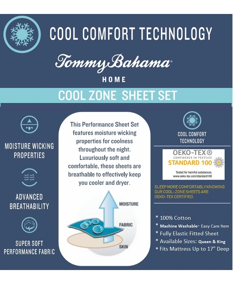 Tommy Bahama Home Cool Zone Solid 4-Pc. Sheet Set