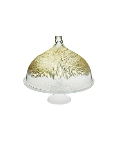 Classic Touch Glass Cake Stand with Dome with Gold-tone Design
