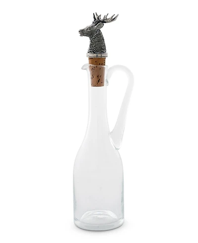Vagabond House Hand-Blown 5 Oz Cruet Glass Bottle with Cork Stopper and Solid Pewter Elk Head