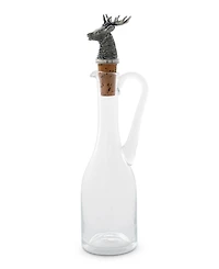 Vagabond House Hand-Blown 5 Oz Cruet Glass Bottle with Cork Stopper and Solid Pewter Elk Head