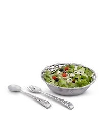 Arthur Court Sand-Cast Aluminum Salad Set, Olive Pattern, 3 Pieces Bowl Plus 2 Servers
