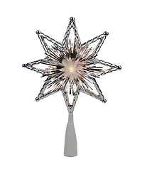 Northlight 8" Retro Silver Tinsel 8-Point Star Christmas Tree Topper - Clear Lights