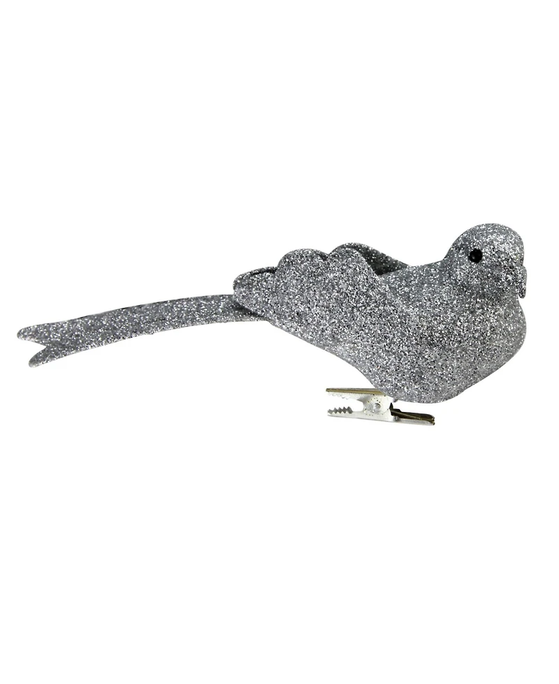 Northlight 6" Bright Silver Clip-On Glittered Bird Christmas Ornament Decoration