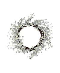 Northlight 20" Winter Wonderland Ivory and Silver Ball Ornaments on a Natural Vine Wrapped Wreath
