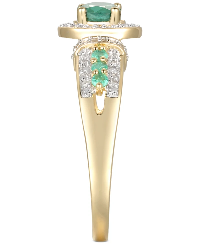 Emerald (5/8 ct. t.w.) & Diamond (5/8 ct. t.w.) Statement Ring in 14k Gold Over Sterling Silver