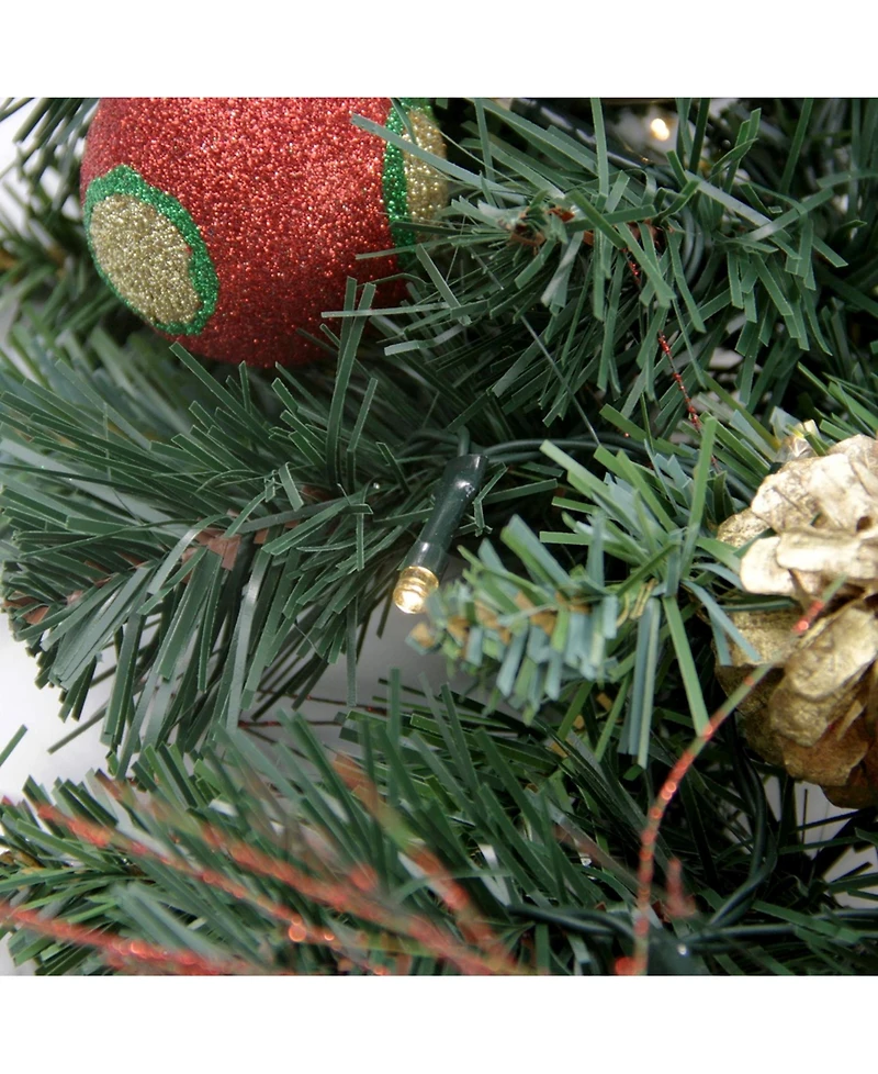 Northlight 24" Pre-Lit Decorated Pine Cone Balls and Gifts Artificial Christmas Wreath - Warm Clear Led Lights