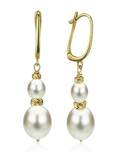 White Cultured Pearl (16 mm) Dangle Earrings in 14k Yellow Gold