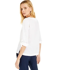 Charter Club Petite 100% Linen Cuffed Top, Created for Macy's