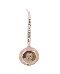 Northlight 3" Pink and Silver-Plated "Baby's First Christmas" Framed Ornament with Crystals
