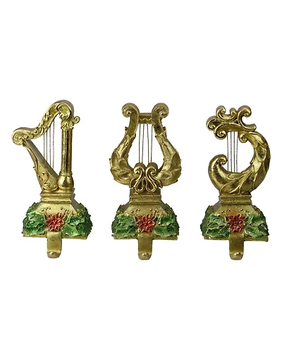 Northlight Set of 3 Gold Harp Musical Instruments Glittered Christmas Stocking Holders 8"