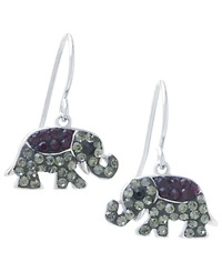Black and Gray Pave Crystal Elephant Wire Drop Earrings set in Sterling Silver