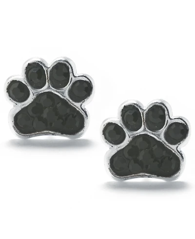 Jet Pave Paw Print Stud Earrings in Sterling Silver