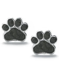 Jet Pave Paw Print Stud Earrings in Sterling Silver