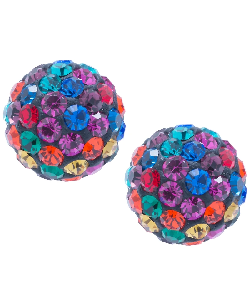 Multicolor Crystal Pave Ball Cluster Stud Earrings Sterling Silver (Also Available Silver)