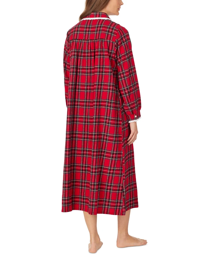 Lanz of Salzburg Cotton Lace-Trim Flannel Nightgown