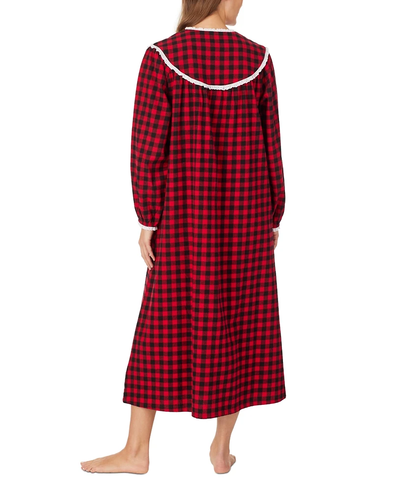Lanz of Salzburg Cotton Lace-Trim Flannel Nightgown
