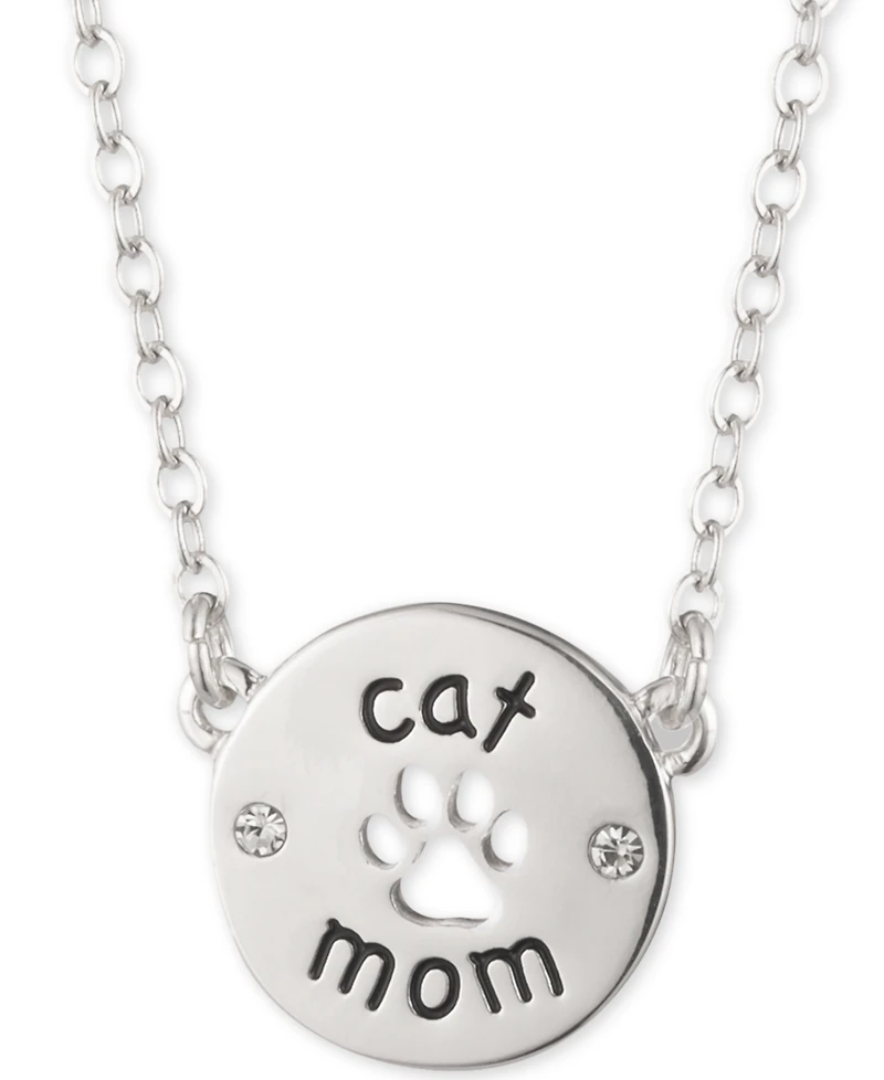 Pet Friends Jewelry Silver-Tone Cat Mom Pendant Necklace, 16" + 3" extender