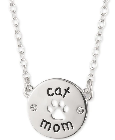 Pet Friends Jewelry Silver-Tone Cat Mom Pendant Necklace, 16" + 3" extender