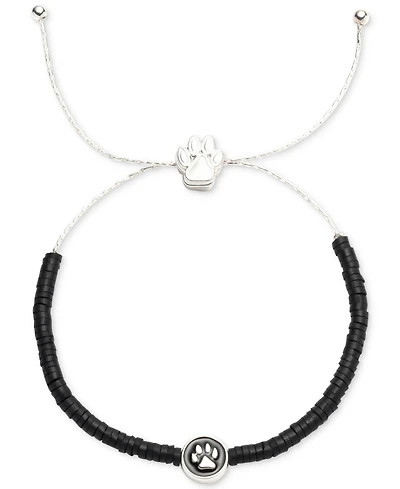 Pet Friends Jewelry Silver-Tone Paw Charm Black Bead Slider Bracelet