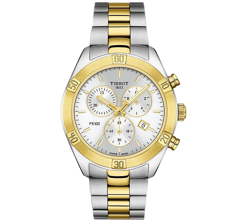 Tissot Women's Swiss Chronograph T-Classic Pr 100 Two-Tone Pvd Stainless Steel Bracelet Watch 38mm