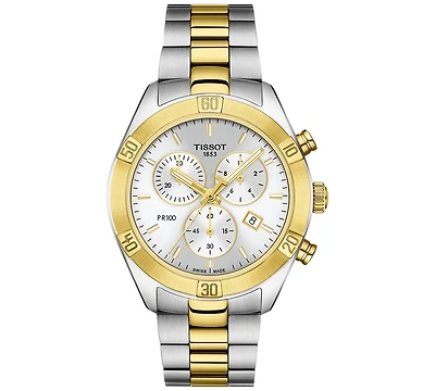 Tissot Women's Swiss Chronograph T-Classic Pr 100 Two-Tone Pvd Stainless Steel Bracelet Watch 38mm