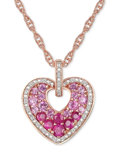 Multi Gemstone (1/2 ct. t.w.) & Diamond (1/10 ct. t.w.) 18" Heart Pendant Necklace in 14k Rose Gold Over Sterling Silver