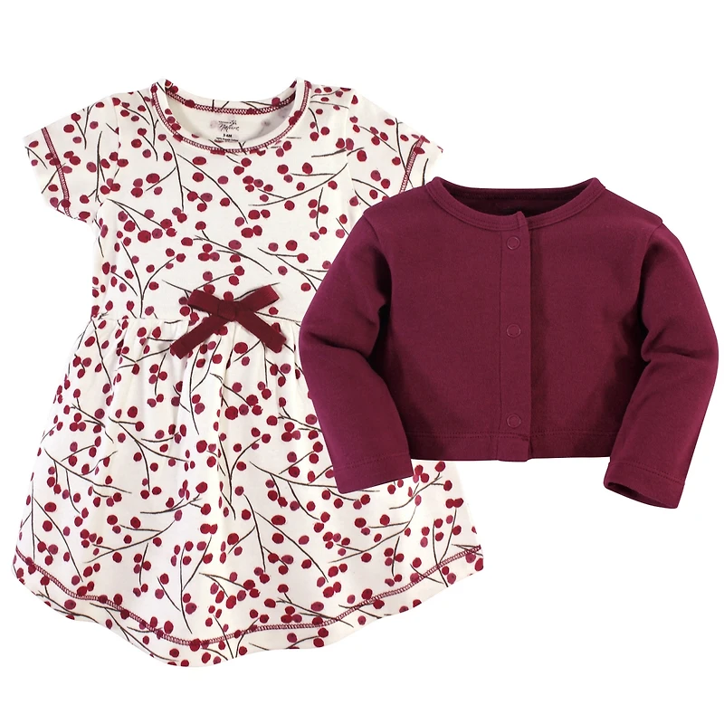 Touched by Nature Toddler Girls Comfy Organic Cotton Dress & Cardigan Set