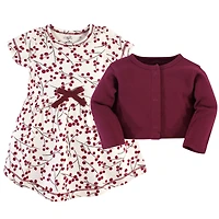 Touched by Nature Toddler Girls Comfy Organic Cotton Dress & Cardigan Set
