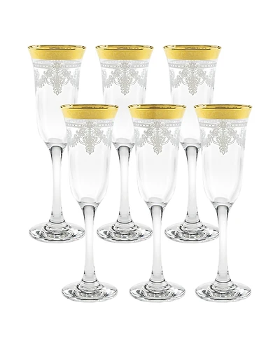 Lorren Home Trends Flutes with a Stencil Pattern and Gold Band, Set of 6