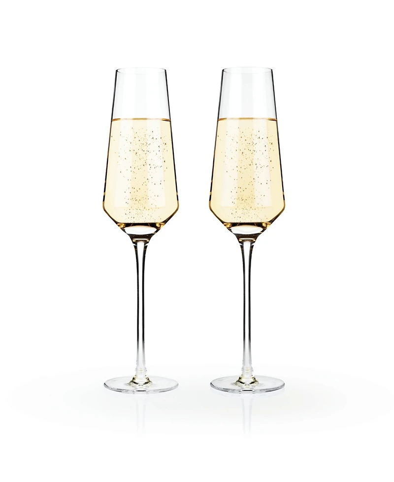 Viski Raye Angled Crystal Champagne Flutes, Set of 2, 8 Oz