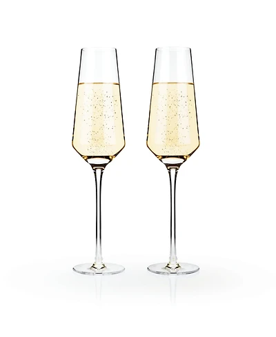Viski Raye Angled Crystal Champagne Flutes, Set of 2, 8 Oz