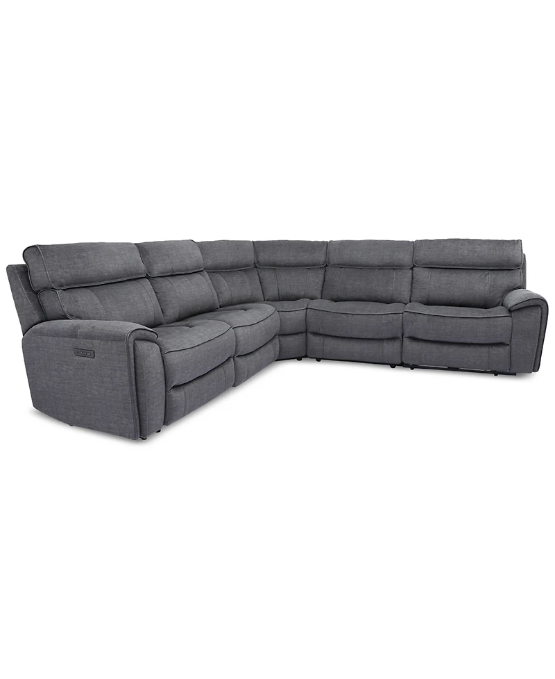 Closeout! Hutchenson 5-Pc. Fabric Sectional with 2 Power Recliners and Power Headrests