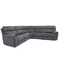 Closeout! Hutchenson 5-Pc. Fabric Sectional with 2 Power Recliners and Power Headrests