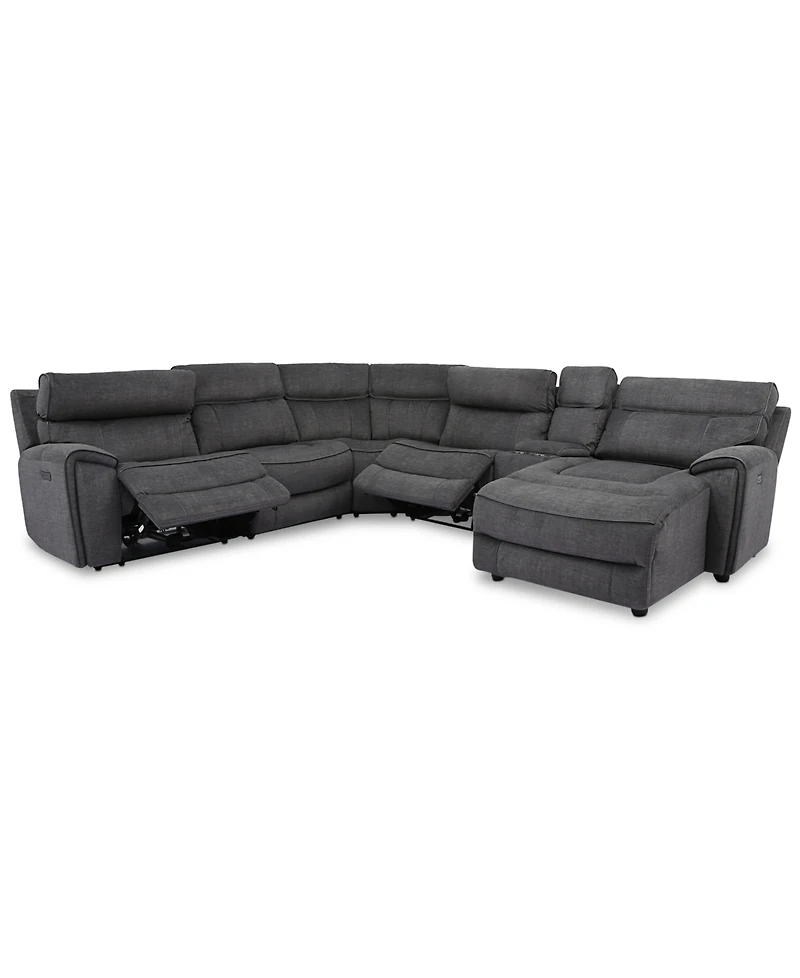 Closeout! Hutchenson 6-Pc. Fabric Chaise Sectional with 2 Power Recliners and Console