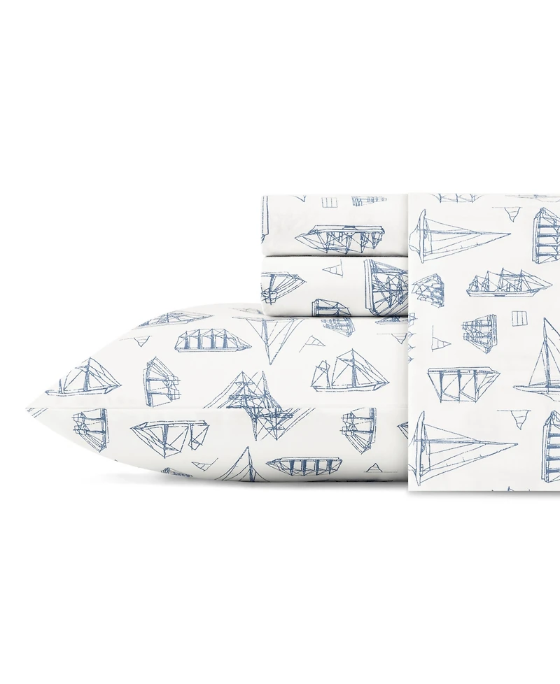 Nautica Whitewood Sail Cotton Percale 4-Piece Sheet Set