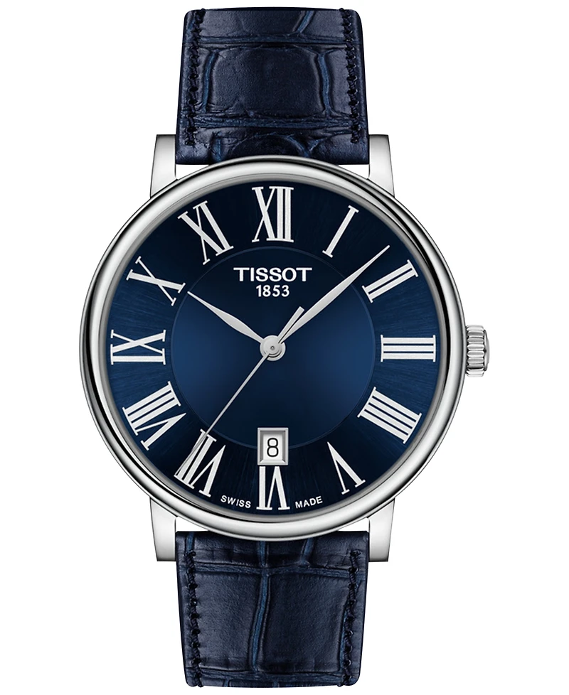Tissot Men's Swiss Carson Premium Blue Leather Strap Watch 40mm