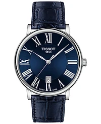 Tissot Men's Swiss Carson Premium Blue Leather Strap Watch 40mm