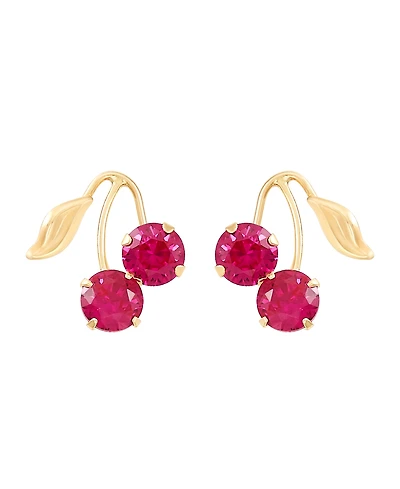 Lab-Grown Ruby (1-1/3 ct. t.w.) Button Cherry Leaf Earrings in 10k Yellow Gold
