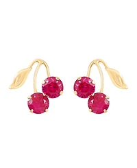 Lab-Grown Ruby (1-1/3 ct. t.w.) Button Cherry Leaf Earrings in 10k Yellow Gold