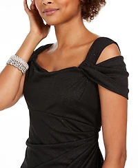 Alex Evenings Petite Cold-Shoulder Draped Metallic Gown
