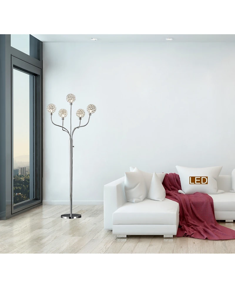 Artiva Usa Soho 65" H Led Modern 5-Light Crystal Balls Floor Lamp with Dimmer