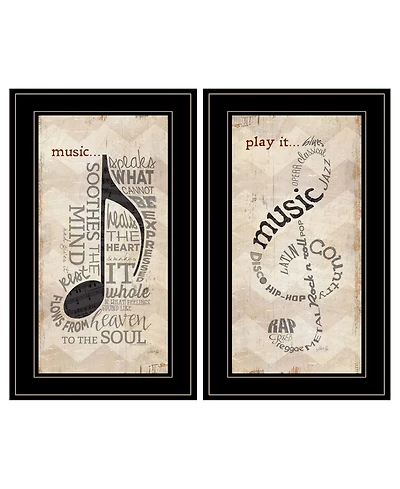 Trendy Decor 4U Music Collection 2-Piece Vignette By Marla Rae, Black Frame, 11" x 21"