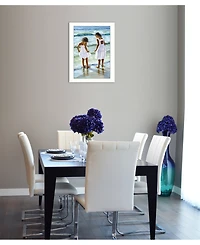 Trendy Decor 4U Two Girls at the Beach By Georgia Janisse, Printed Wall Art, Ready to hang, White Frame, 14" x 10"