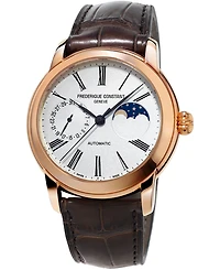 Frederique Constant Men's Swiss Automatic Classic Moonphase Manufacture Brown Leather Strap Watch 42mm