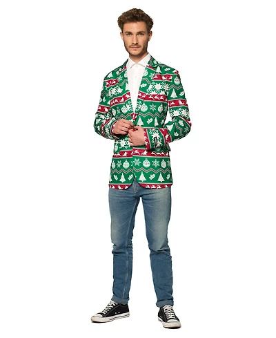 Suitmeister Men's Christmas Blazer - X- Mas Festive Nordic Slim Fit Green White